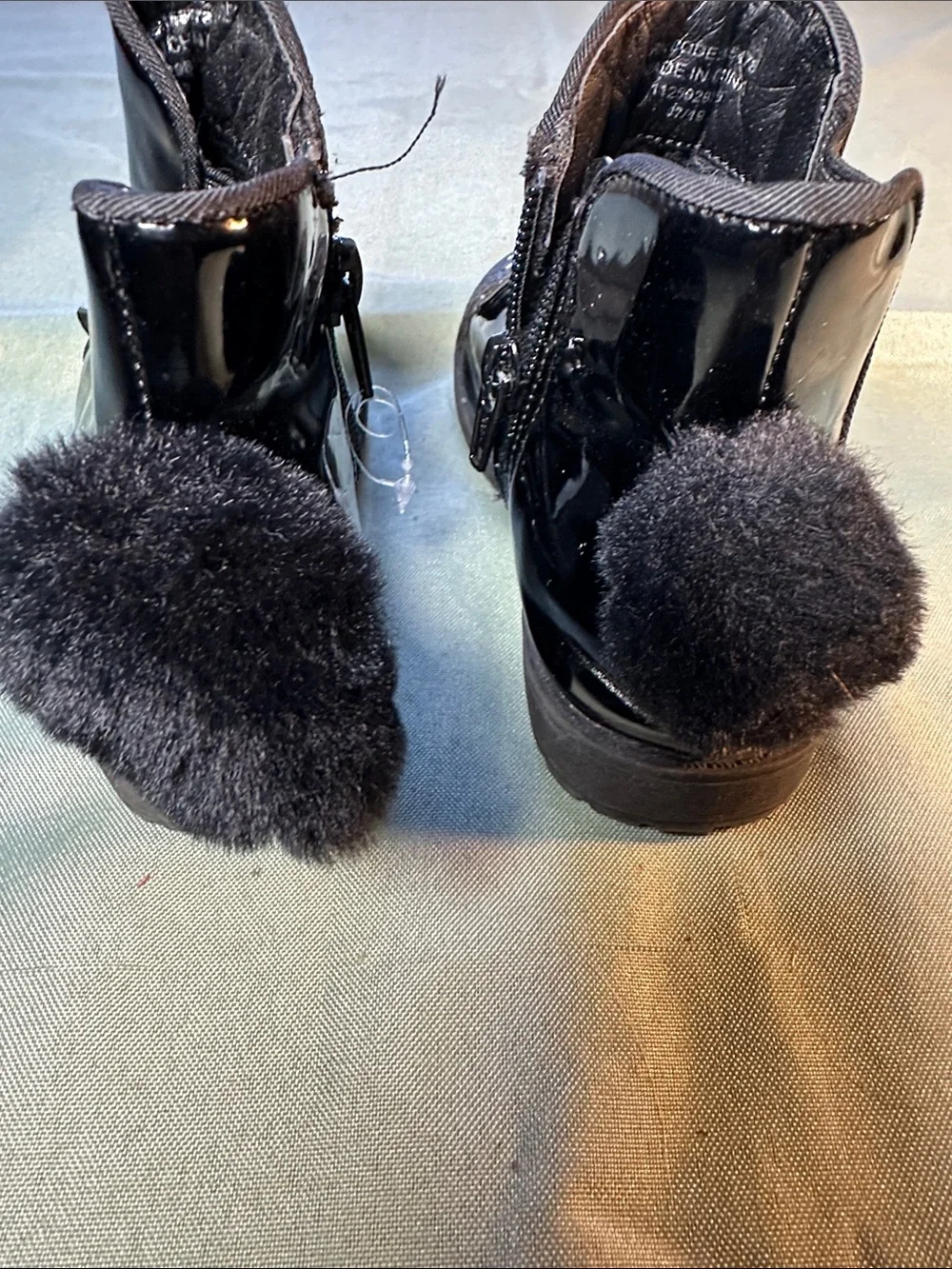 Primark Black Patent Girls' Ankle Boots with Glitter Cat Toes